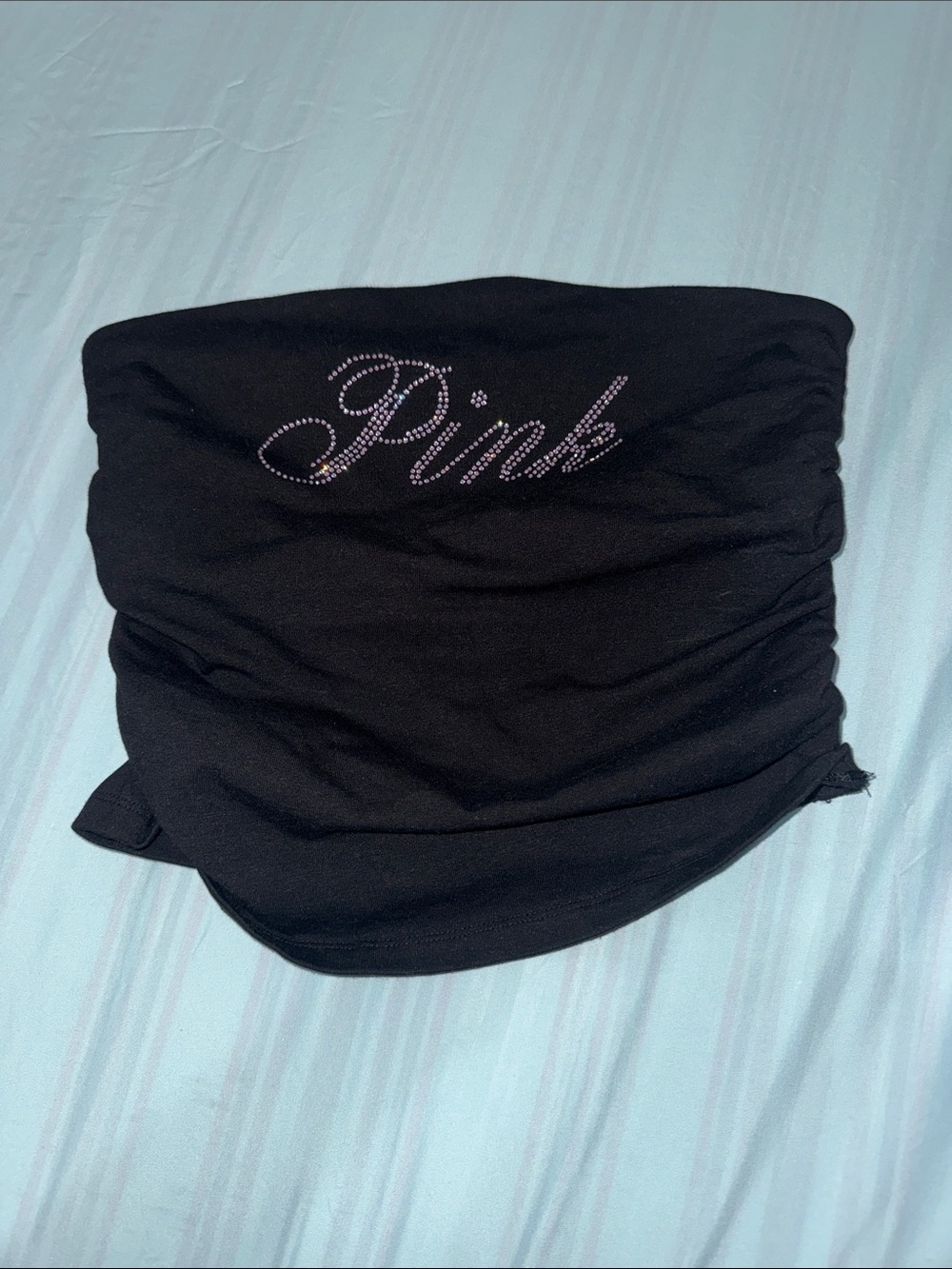 PINK Victoria's Secret Black Rhinestone Script Tube Top